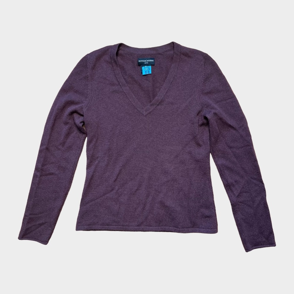 Sutton Studio Cashmere V-neck Sweater Dark Brown Size Petite Small